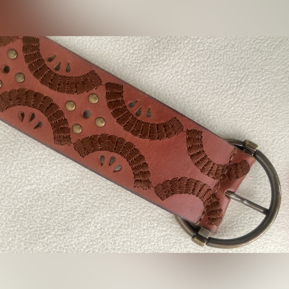 Brown Leather Belt with Brass Accents